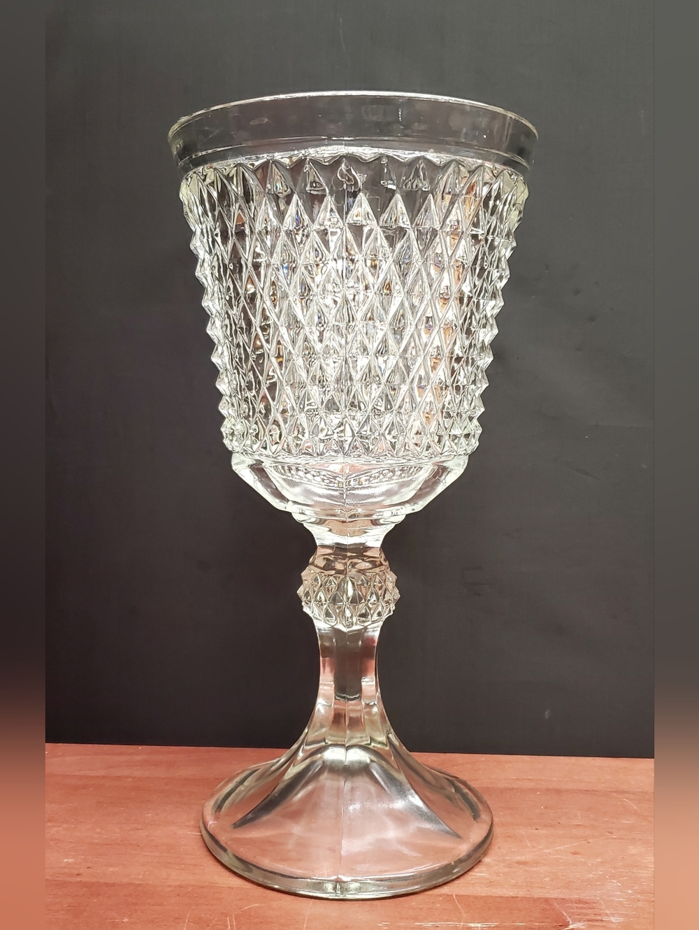 Vintage Diamond Cut Indiana Glass 11" Compote or Vase